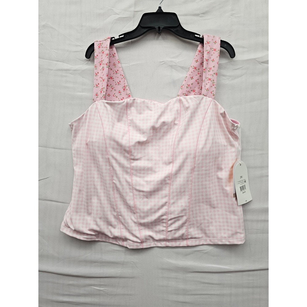 Blogilates Tiny Bows Corset Tank Pink Gingham Floral 3X 214202078 New